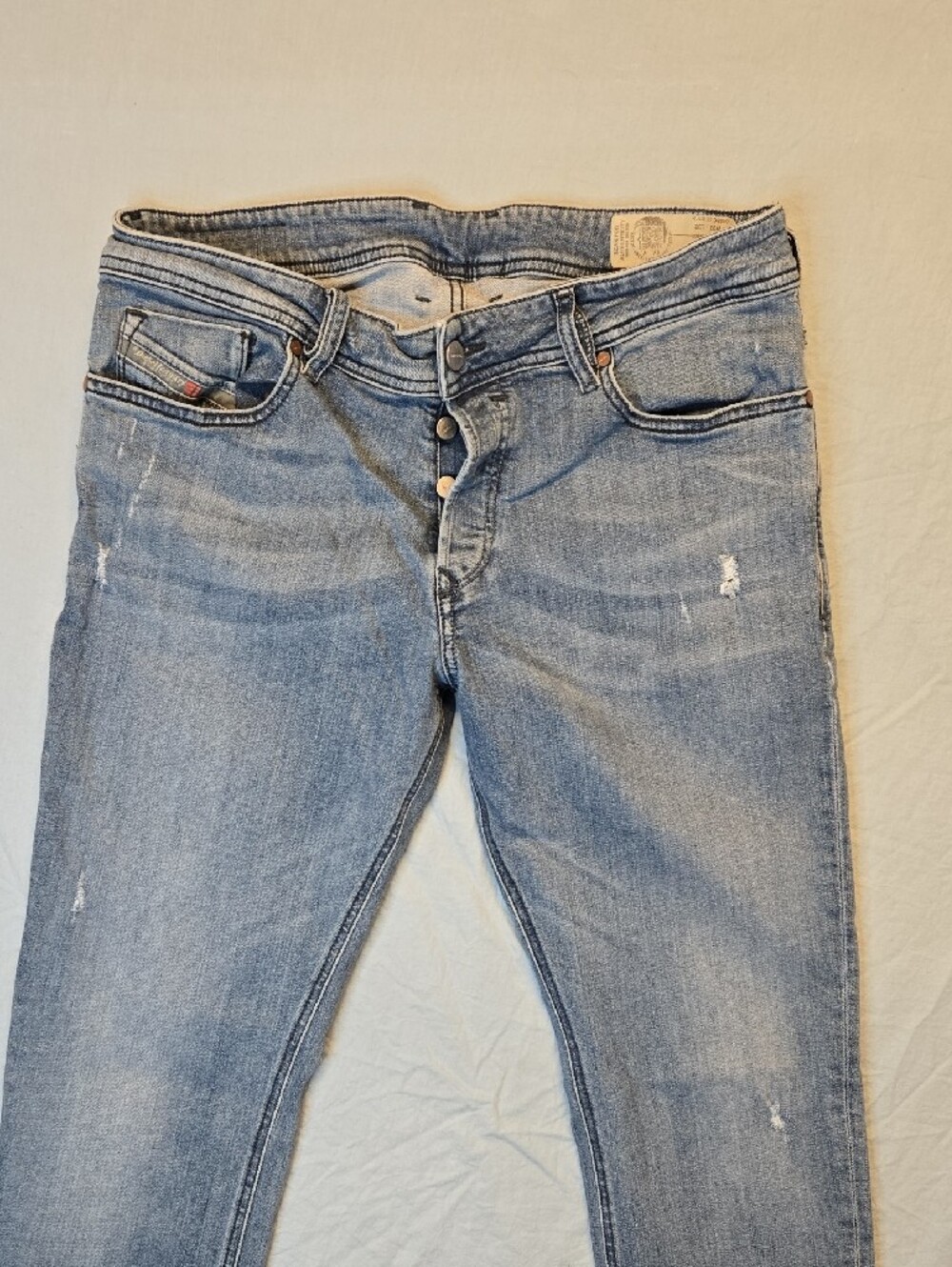 Diesel Sleekner Slim Skinny Tapered Fit Light Blue Distressed Denim Jeans - Picture 3 of 15